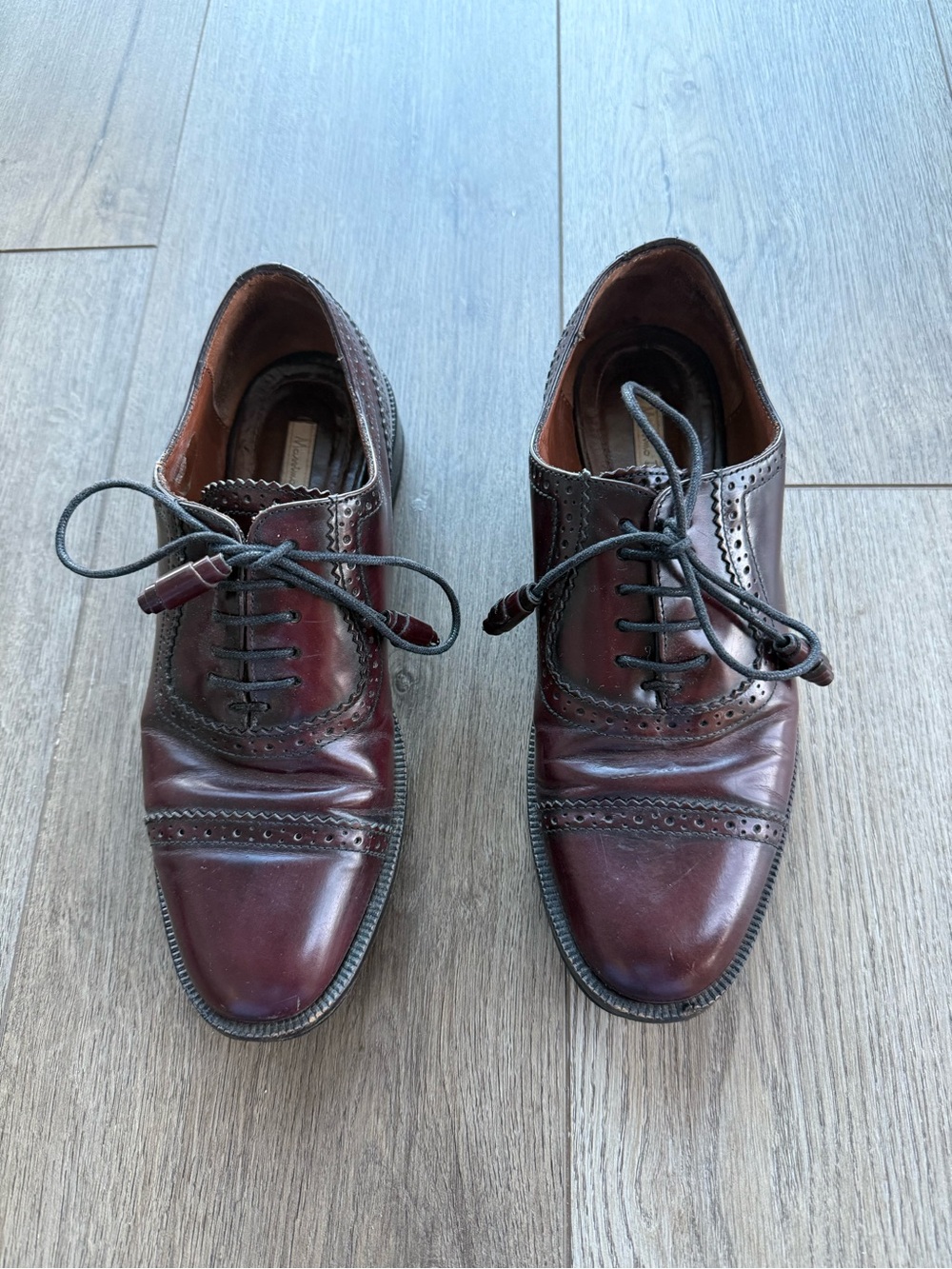 Massimo Dutti Leather Oxford Brogues | Burgundy | Size 38 | Rubber Sole Added